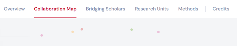 The revised header: one flat row of views, from Overview and Collaboration Map to Methods and Credits.