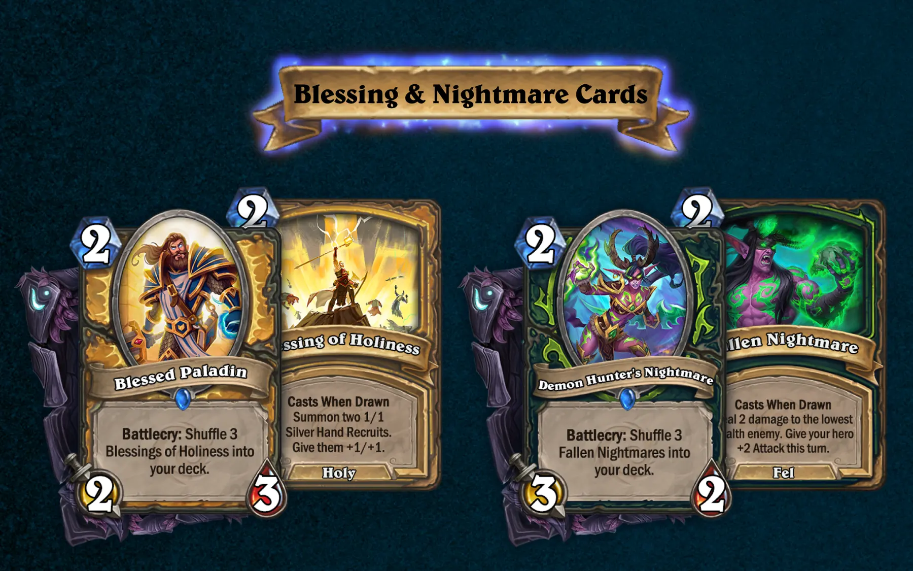 Blessing and Nightmare examples: Blessed Paladin and Demon Hunter’s Nightmare, each shown with its generated spell.