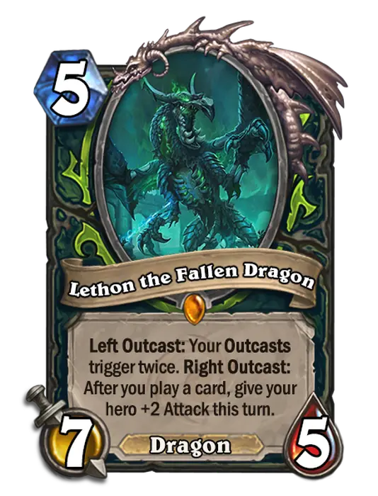 Lethon the Fallen Dragon, a 5-cost Demon Hunter minion.