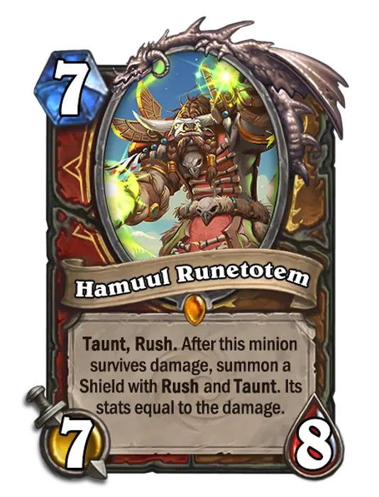 Hamuul Runetotem, a 7-cost Druid and Warrior minion.