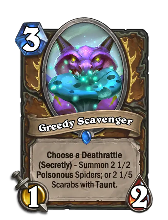 Greedy Scavenger, a 3-cost Druid minion.