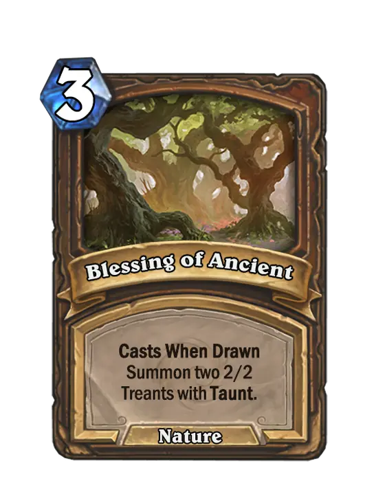 Blessing of Ancient, the spell Blessed Druid shuffles into your deck.