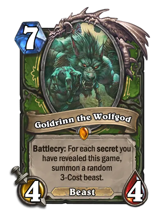 Goldrinn the Wolfgod, a 7-cost Hunter minion.