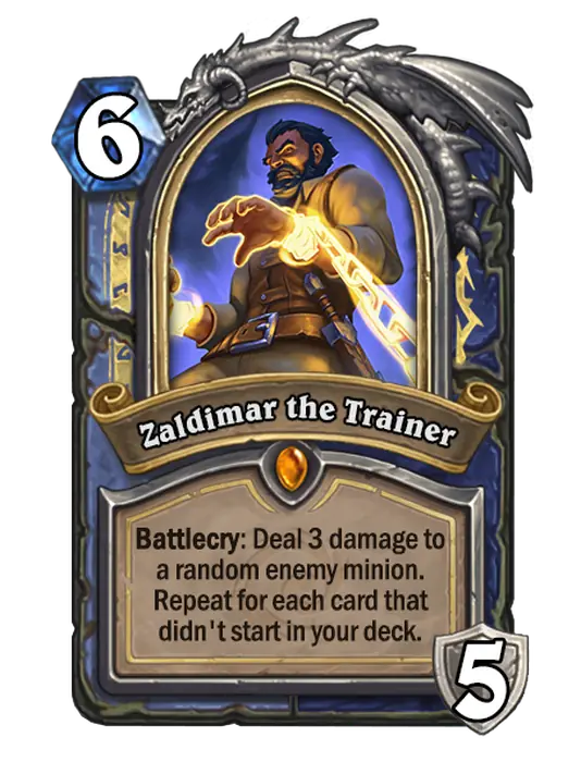 Zaldimar the Trainer, a 6-cost Mage and Shaman hero card.