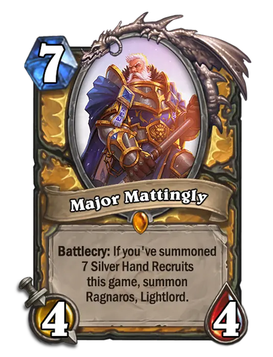 Major Mattingly, a 7-cost Paladin minion.