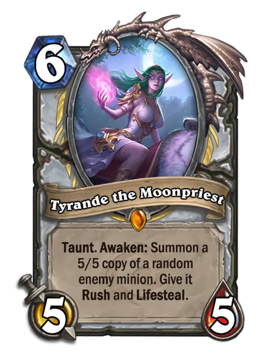 Tyrande the Moonpriest, a 6-cost Priest minion.