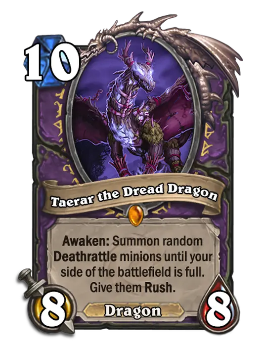 Taerar the Dread Dragon, a 10-cost Warlock minion.