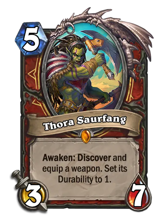 Thora Saurfang, a 5-cost Warrior minion.