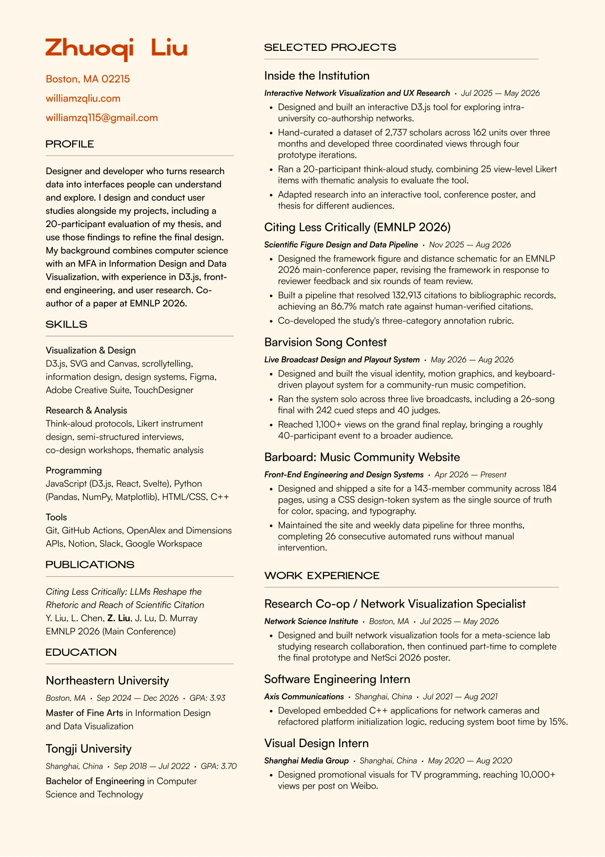First page of the resume